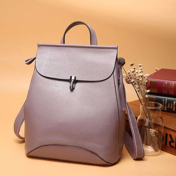 

backpack schoolbag leather women's bag headcoat cow double shoulder