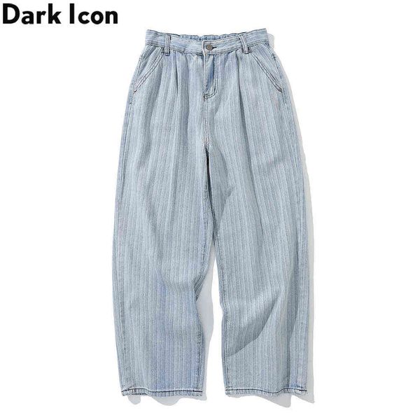 

striped loose men's pants half elastic waist jeans man trousers 210603, Blue