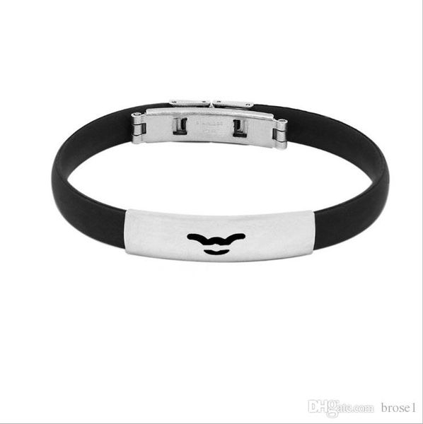 

european and american fashion style jewelry lovers bracelet 12 12 zodiac titanium steel black silicone bracelet manufacturer direct sale