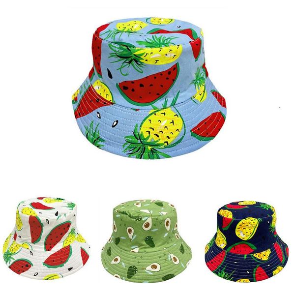 

bucket hat summer tropical jungle fruit printing fisherman's hat women's outdoor leisure basin sunshade, Blue;gray