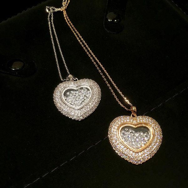 

creative zircon heart-shaped po box necklace women's broken glass diamond love rose gold chains, Silver