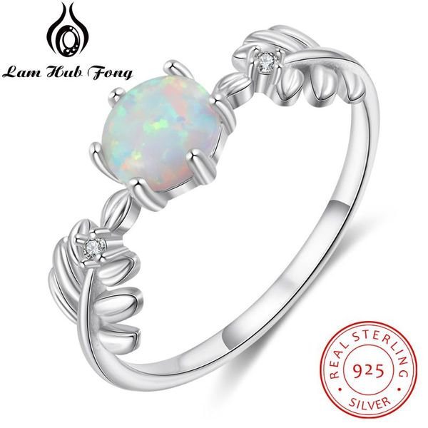 

cluster rings 925 sterling silver round white opal ring branch leaf cubic zirconia fine jewelry wedding gift for women (lam hub fong), Golden;silver