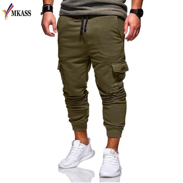 

selling men's casual pants fashionable elastic multi pocket, Black
