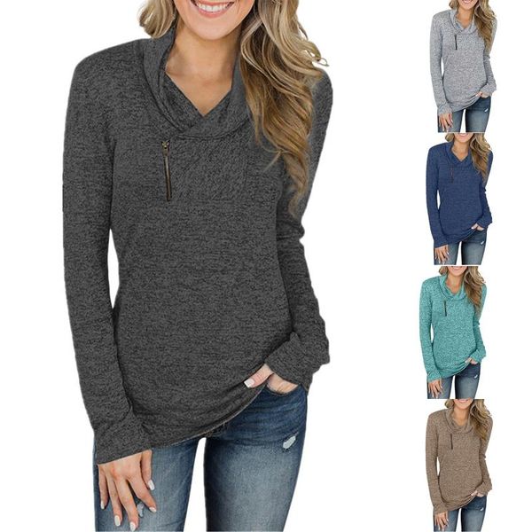 

women's blouses & shirts fashion zipper tunic blouse shirt women solid turtleneck tee casual winter ladies female long sleeve blusas p, White