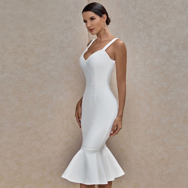 

2021ocstrade white bandage dress 2021 new arrival summer women mermaid bandage dress bodycon celebrity evening party club dress, Black;gray