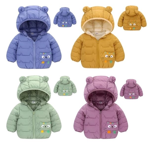 Meninas meninas com capuz jaquetas para crianças casacos outono bebê menino dos desenhos animados morno bebê menina zíper esqui outerwear 211204