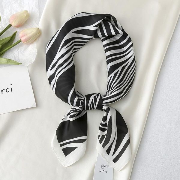 

scarves 70cm small square scarf silk women's spring and summer 2021 line printed satin professional shawl, Blue;gray