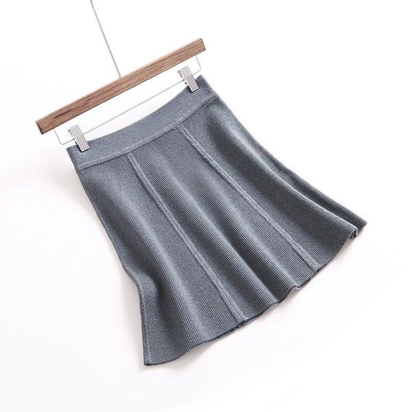 

skirts 2021 fashion high waist spring mini knitting stretch harajuku women a-line skirt black gray faldas jupe femme saia