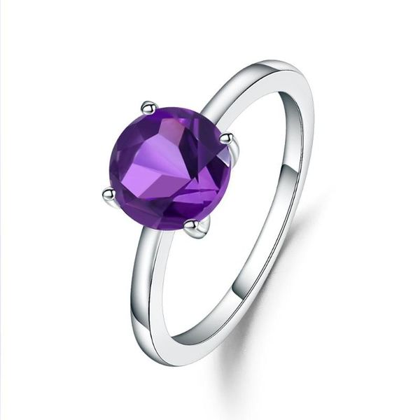 

cluster rings gem's ballet genuine 925 sterling silver engagement for women jewelry 2.04ct natural amethyst gemstone purple promise rin, Golden;silver