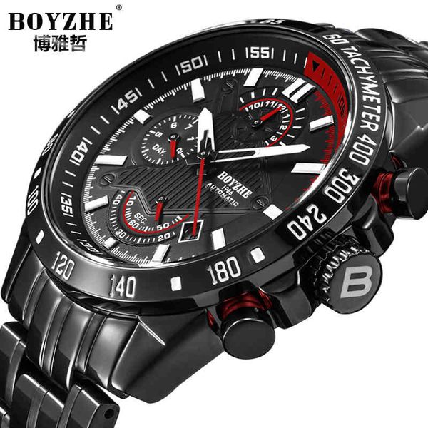 

boyzhe sports automatic mechanical clock men brand luxury gentlemen clocks military waterproof calendar reloj hombre men's gifts, Slivery;brown