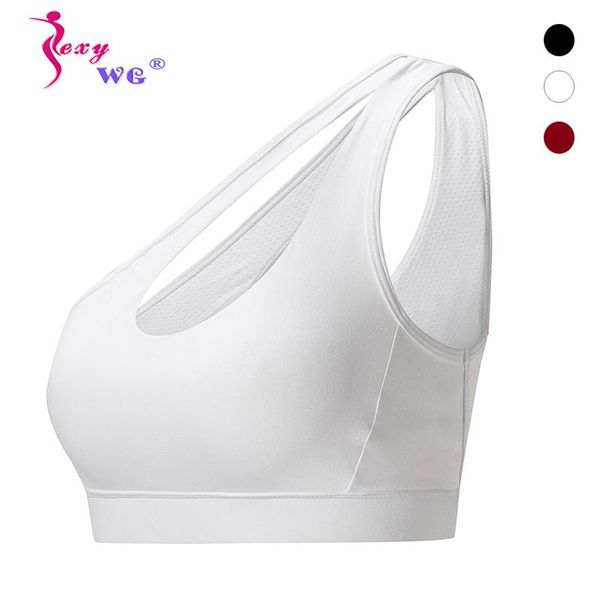 

gym clothing sexywg sports one shoulder solid yoga bras women shirt push up brassiere athletic vest running crop sportswear, White;black