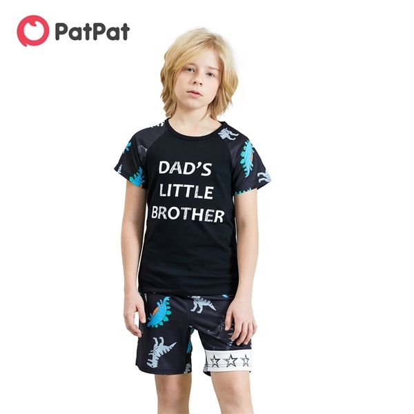 

arrival summer kids boy letter dinosaur print tee and shorts set 210528, White