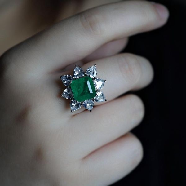 

wedding rings vintage flower ring for women cubic zirconia geometry green fusion stone adjustable bridal fashion jewelry, Slivery;golden