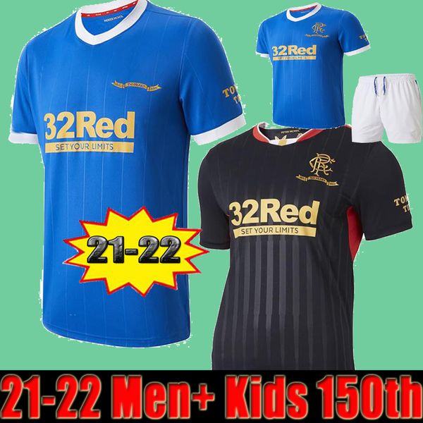 

rangers 150th years anniversary 21 22 glasgow soccer jerseys thailand men + kids 2021 2022 maillots de foot morelos defoe hagi barker footba, Black;yellow