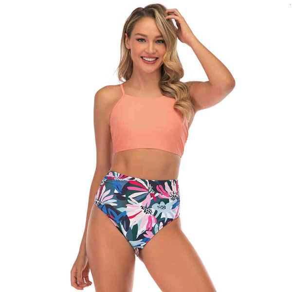 

covering fashion belly solid color suspender split triangle swimsuit women's high waist bikini, White;black