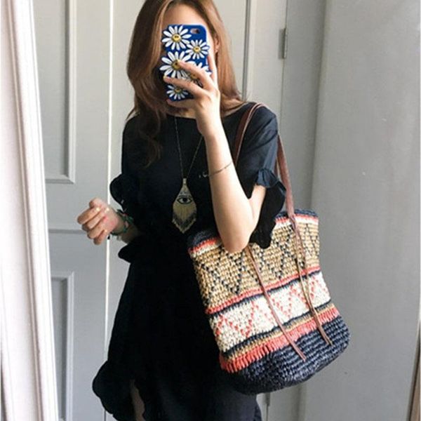 

messenger bag women's straw tassel hand-woven beach handbag linen national costume matching sac a main female totes