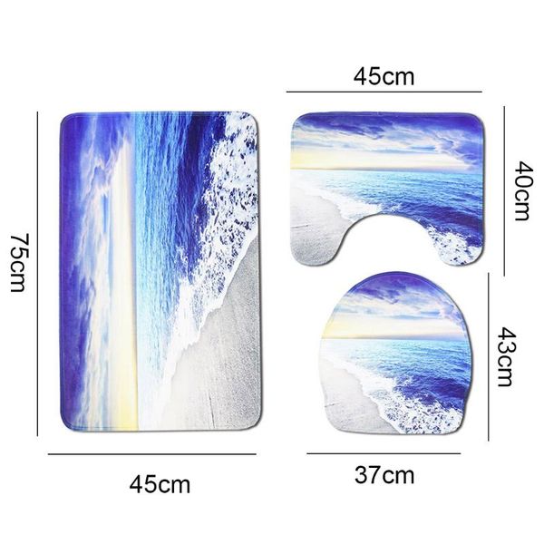 

bath mats 3 pieces rug set seaside sunset toilet floor contour mat lid covers non-slip bathroom