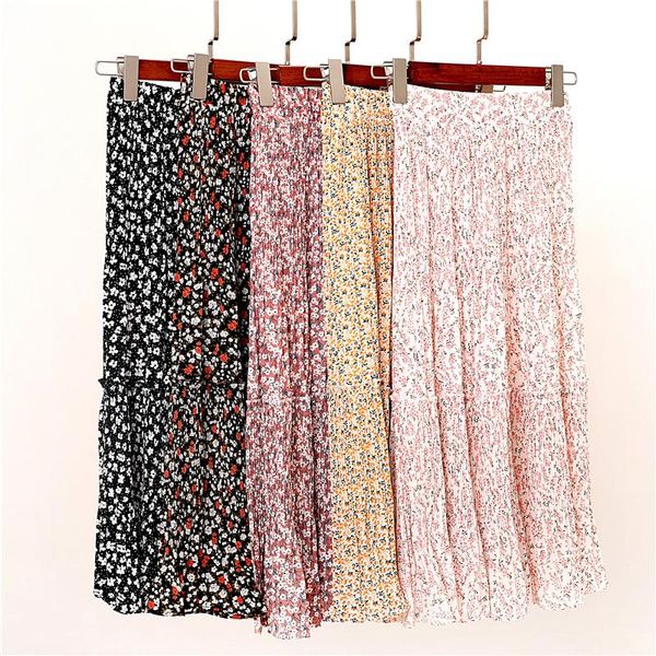 

women's summer pleated chiffon skirts woman, Black