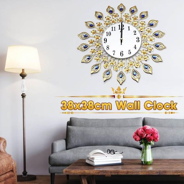 

wall clocks 38x38cm gold iron art clock european style stickers creative diy quartz home living room decor