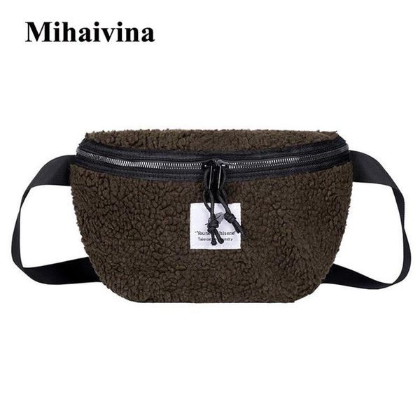 

mihaivina women fur crossbody bags for women fanny pack waist bag casual winter plush chest bags girls shoulder belt bag wallet