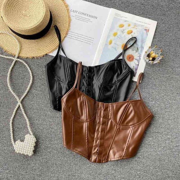 

women's tanks & camis summer pu leather-wrapped bra underwear halter for womens back chest outside wears nightclub pu f22, White