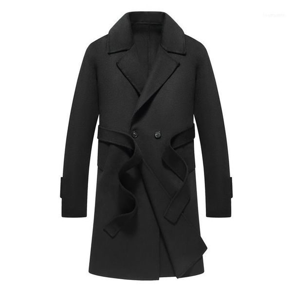 

men's wool & blends winter coat men leisure long sections woolen coats pure color casual fashion jackets/casual overcoat 3xl1, Black