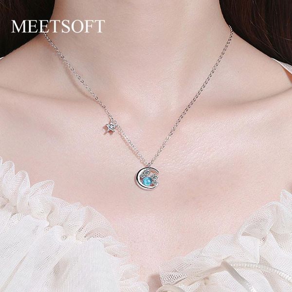 

pendant necklaces meetsoft silver plated necklace minimalist clavicle chain female crescent blue crystal butterfly accessories gift