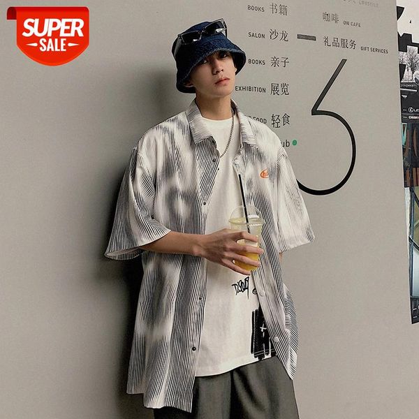 

ss designer style national tide hip-hop personality gradient stripe printed short-sleeved shirt for men #wi0h, White;black