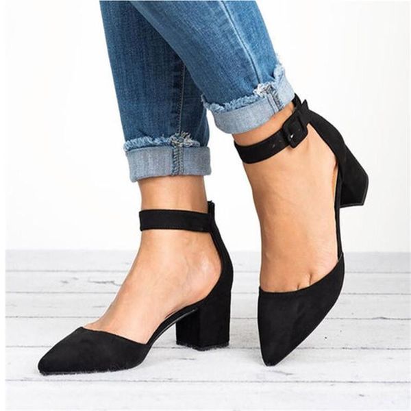 

dress shoes factory direct low heels sandals women ankle strap summer female plus size 43 block 2021 casual, Black