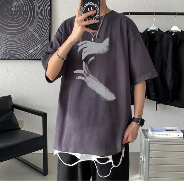

spring cotton man tees & polos loose summer cartoons printing handsome hip hop trend round neck dt016, White;black