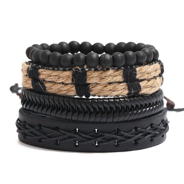 

link, chain leather braided bracelet european and american cowhide simple fashion diy multi-layer suit men's, Black