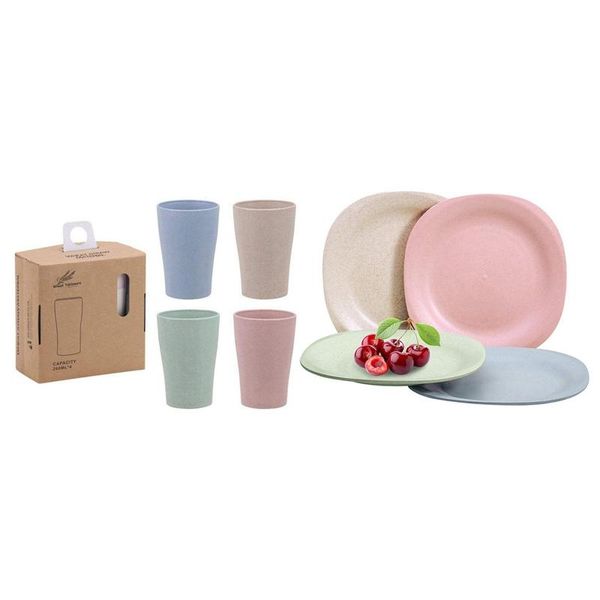 

kitchen storage & organization 8 pcs eco-friendly degradable healthy wheat straw tableware: 4pcs micro-wave plates for baby feeding 7.28inch