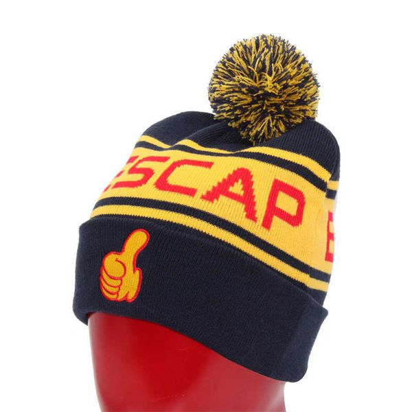 

winter wool ball acrylic jacquard knitted hat style warm winter, Blue;gray