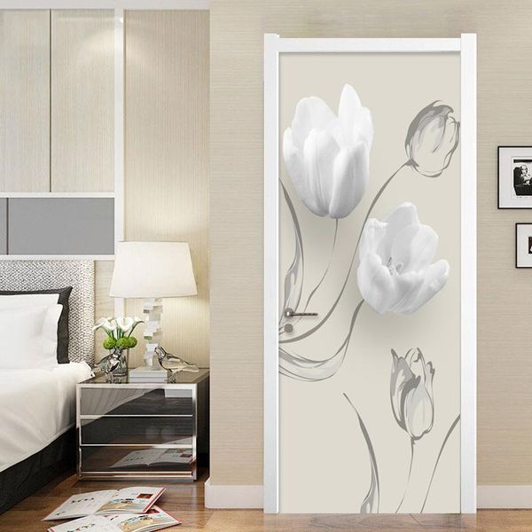 

other decorative stickers diy self-adhesive waterproof door sticker white flowers mural wallpaper 3d modern living room bedroom home decor