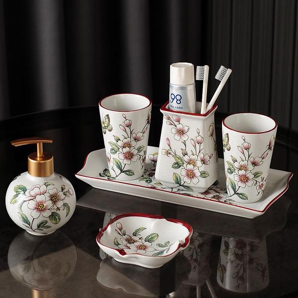 

bath accessory set european ceramic bathroom accessories overglaze flowers decorative hand sanitizer container creative modern home decorati