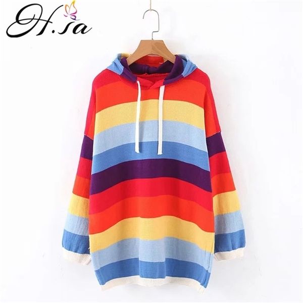 

women hooded sweater and jumpers long sleeve oversized loose pull ins fashion korean style rainbow pull femme hiver 210430, White;black