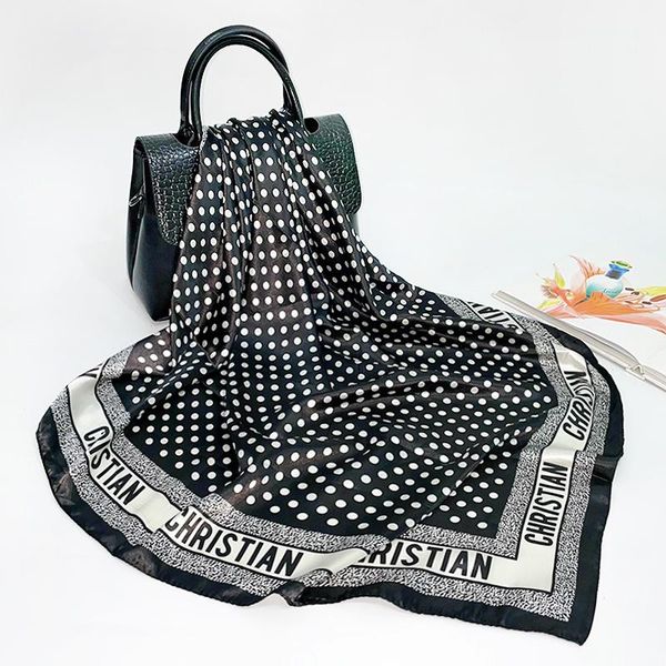 

scarves 90cm silk scarf women spring/summer 2021 black polka dot printing large square satin turban shawl wholesale, Blue;gray