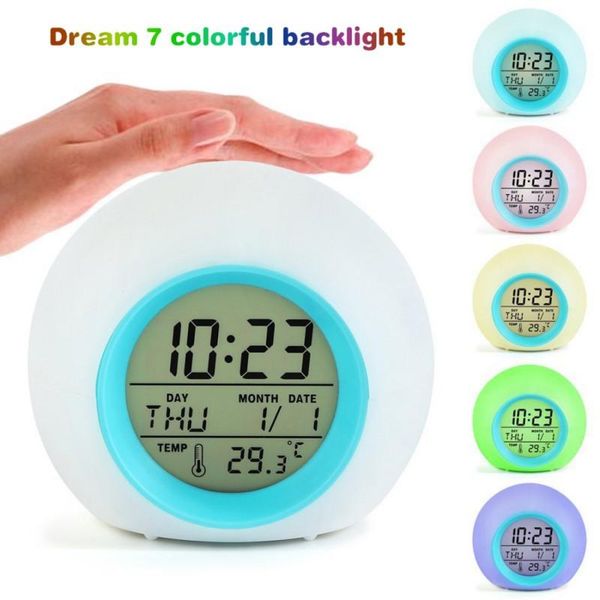 

1pc Colorful Lights Alarm Clock Round Light Gradient Household Desktop Decoration Children's Bedside Lamp Eye Protection Party Favor