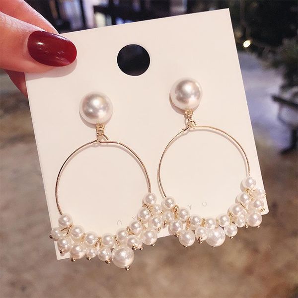 

hoop & huggie pearl elegant sweet temperament geometric round earrings student korean wild tassel girl, Golden;silver