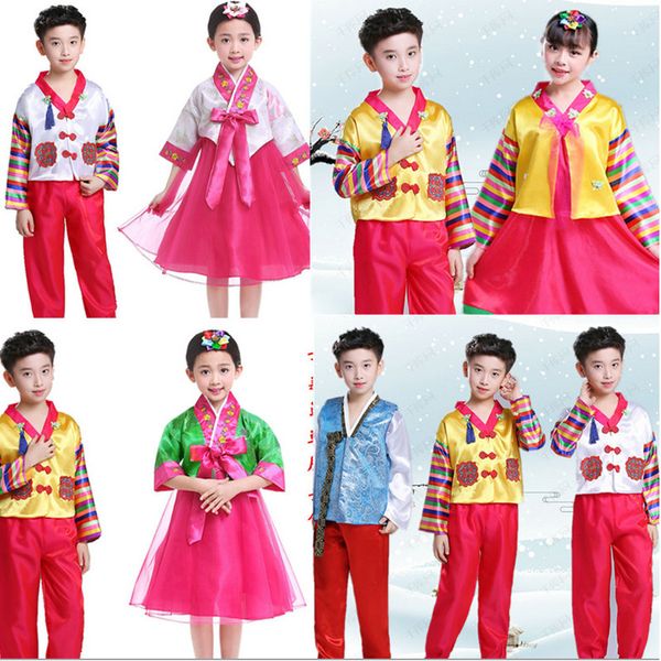 

theme costume traditional korean dance stage costumes girls hanbok wedding dress kids children performance asian clothes party festival outf, Black;red