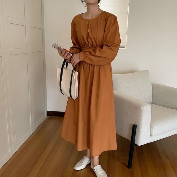 

casual dresses alien kitty french crew neck bubble sleeve sweet solid color versatile 2021 high waist female chic fashion medium length dres, Black;gray