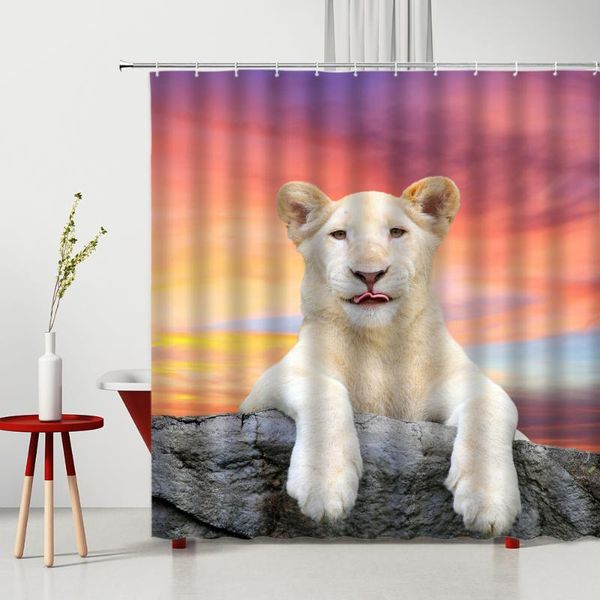 

shower curtains white tiger sunset curtain africa wild animal forest elephant bathroom decoration home supplies washable bath