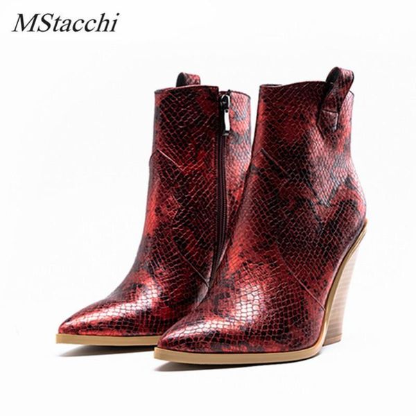 

boots mstacchi winter ankle women pointed toe snakeskin plush wedges side zipper party shoes elegant mujer, Black
