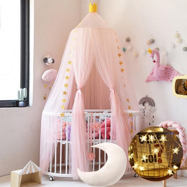 

mosquito net circular grey canopy bed valance with led string light lamp christmas decoration princess kids