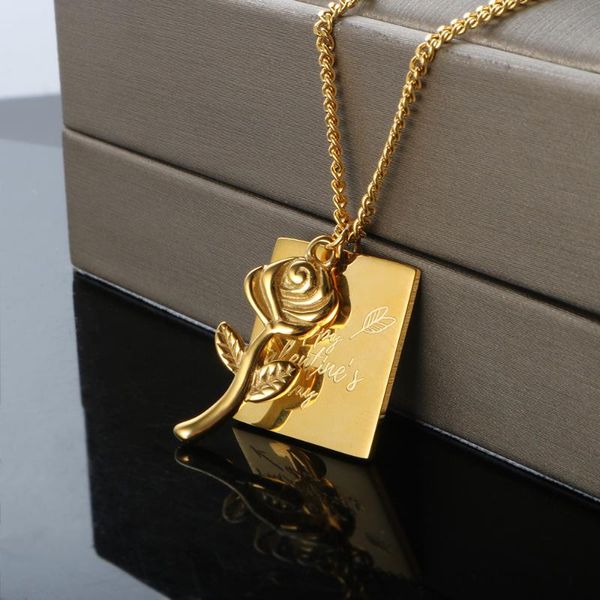 

pendant necklaces zmfashion vintage rose flower necklace carving square coin men women's clavicle chain aesthetic jewelry valentine&#03, Silver