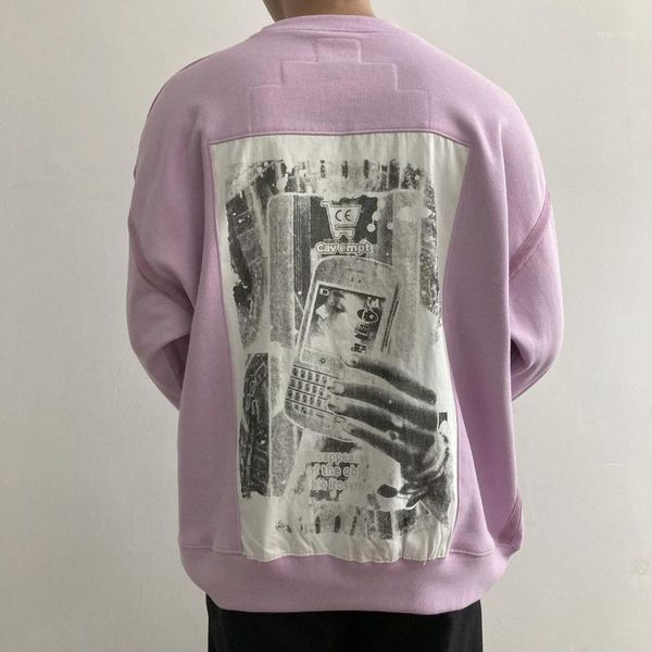 

men's hoodies & sweatshirts cavempt c.e pink patch men and women the same cotton round neck pullover long-sleeved sweater, Black