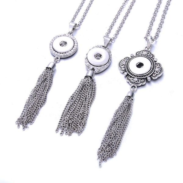 

pendant necklaces bohemia ethnic snap button necklace long tassel with 80cm chains 18mm buttons jewelry, Silver