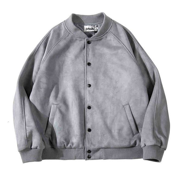 

men's casual shirts high street stand solid suede mens autumn oversize single breasted bomber jacket hip hop loose windbreaker coats ik, White;black