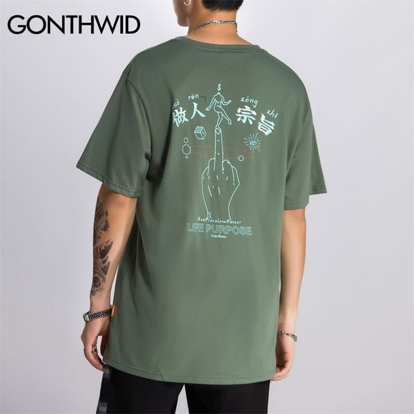 

gonthwid chinese characters middle finger print streetwear tshirts hip hop hipster casual short sleeve punk rock tees shirts men 210324, White;black