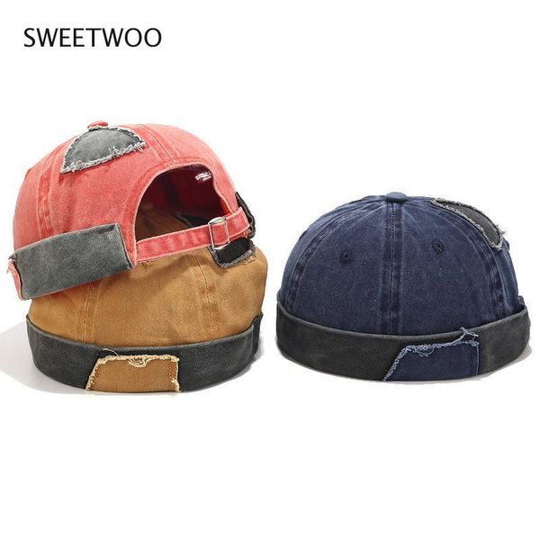 

patch woman men street casual docker sailor biker hat loop beanie brimless cap fashion vintage navy beanies outdoor hats, Black;white